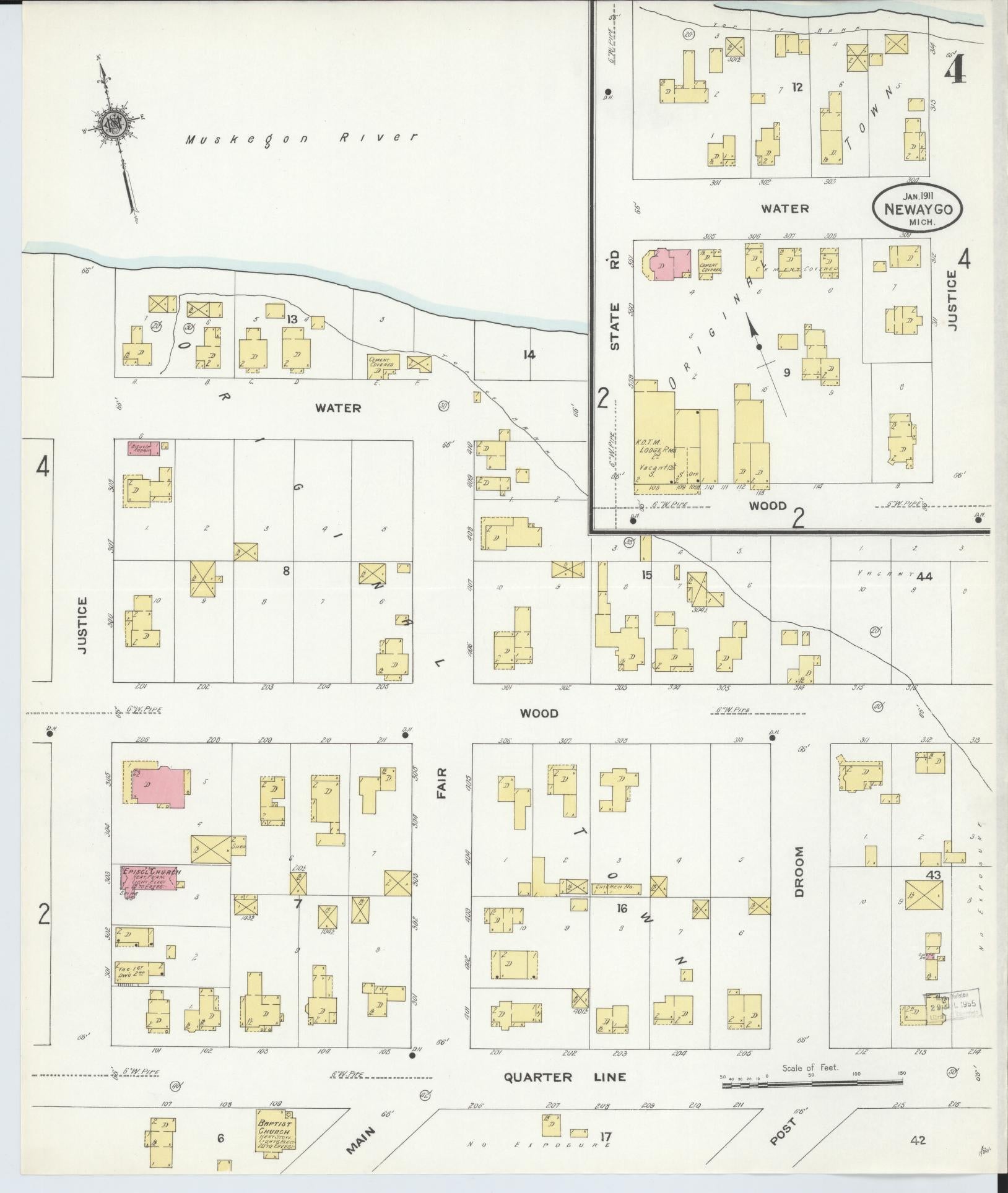 Sanborn Fire Insurance Map from Newaygo, Newaygo County, Michigan (1911), Sheet #0004 - Historic Sanborn Fire Insurance Map Print, vintage old map wall art, antique decor, genealogy gift, Michigan Michigan map