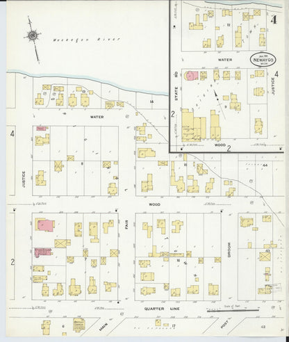 Sanborn Fire Insurance Map from Newaygo, Newaygo County, Michigan (1911), Sheet #0004 - Historic Sanborn Fire Insurance Map Print, vintage old map wall art, antique decor, genealogy gift, Michigan Michigan map