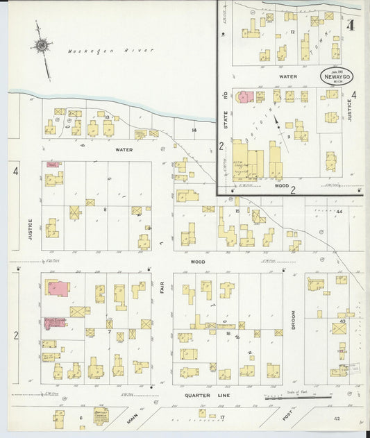 Sanborn Fire Insurance Map from Newaygo, Newaygo County, Michigan (1911), Sheet #0004 - Historic Sanborn Fire Insurance Map Print, vintage old map wall art, antique decor, genealogy gift, Michigan Michigan map