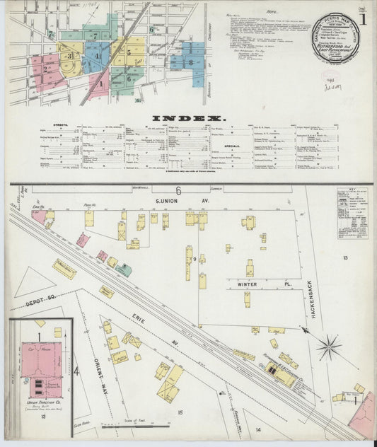 Sanborn Fire Insurance Map from Rutherford, Bergen County, New Jersey (1897), Sheet #0001 - Historic Sanborn Fire Insurance Map Print, vintage old map wall art, antique decor, genealogy gift, New Jersey New Jersey map