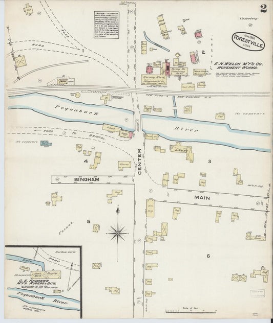 Sanborn Fire Insurance Map from Forestville, Hartford County, Connecticut (1884), Sheet #0002 - Historic Sanborn Fire Insurance Map Print, vintage old map wall art, antique decor, genealogy gift, Connecticut Connecticut map