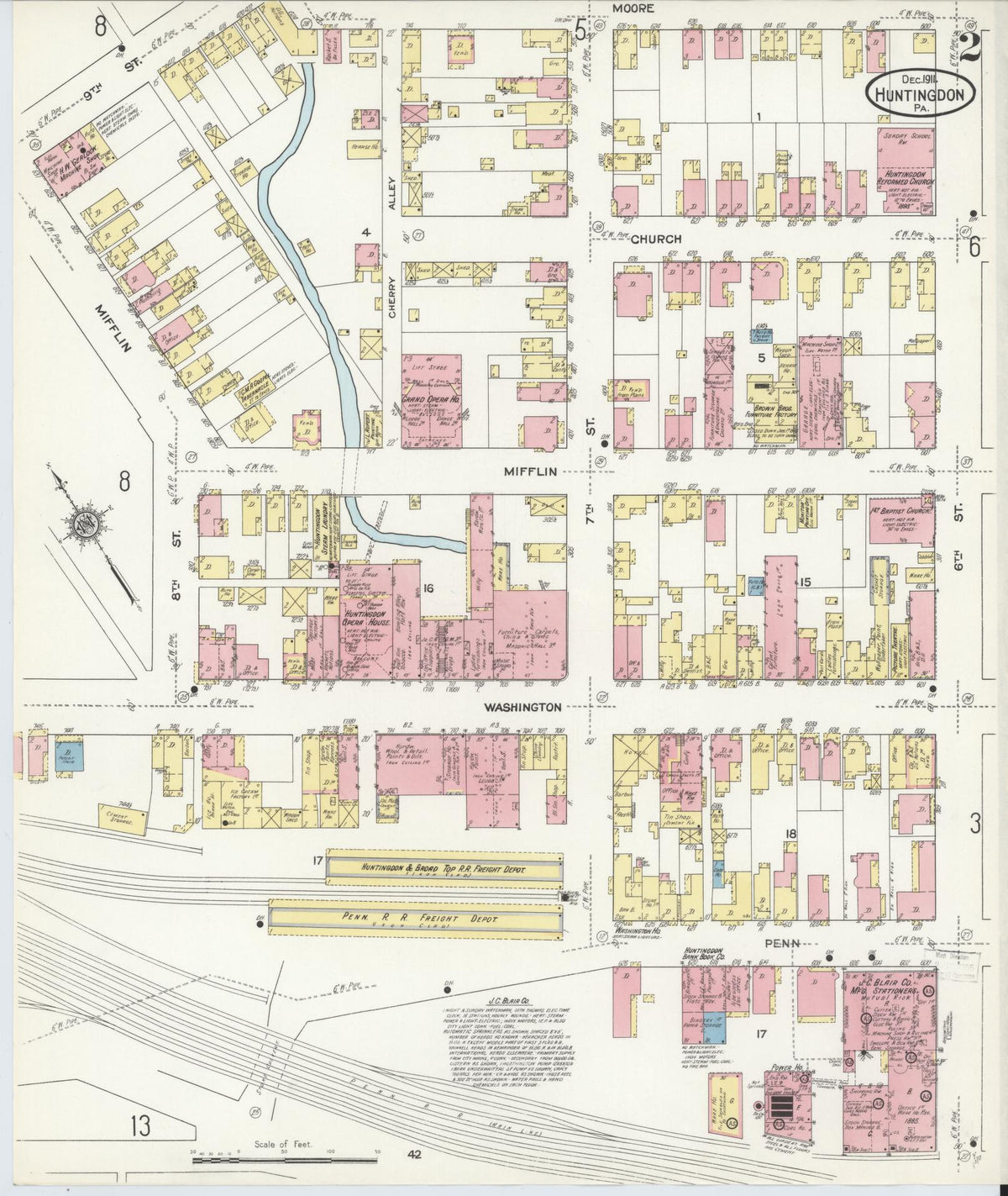Sanborn Fire Insurance Map from Huntingdon, Huntingdon County, Pennsylvania (1911), Sheet #0002 - Complete Map Set gallery image, historic Sanborn map, vintage wall art, Pennsylvania Pennsylvania