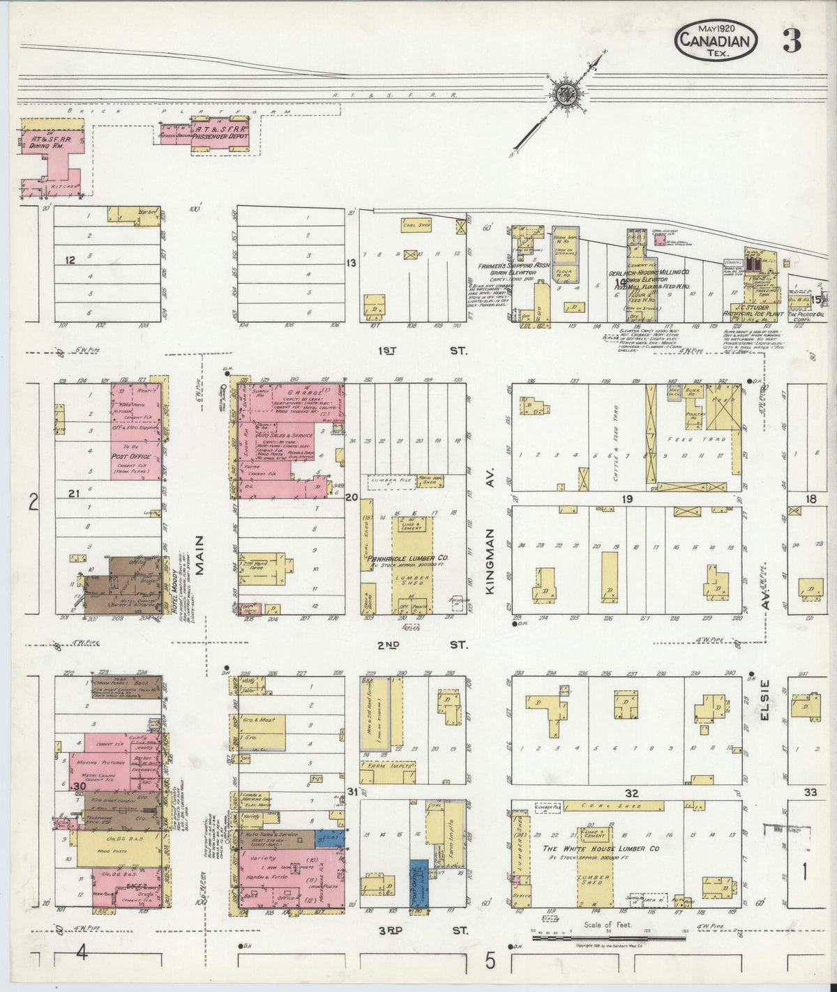 Sanborn Fire Insurance Map from Canadian, Hemphill County, Texas (1920), Sheet #0003 - Complete Map Set gallery image, historic Sanborn map, vintage wall art, Texas Texas