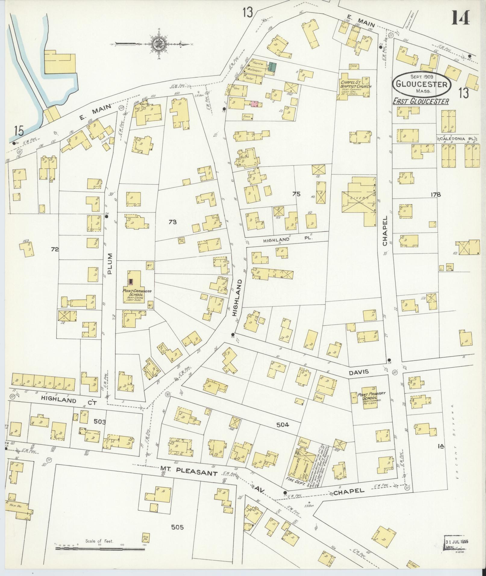 Sanborn Fire Insurance Map from Gloucester, Essex County, Massachusetts (1909), Sheet #0014 - Complete Map Set gallery image, historic Sanborn map, vintage wall art, Massachusetts Massachusetts