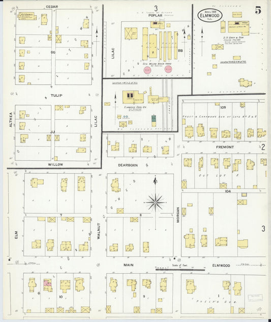 Sanborn Fire Insurance Map from Elmwood, Peoria County, Illinois (1909), Sheet #0005 - Historic Sanborn Fire Insurance Map Print, vintage old map wall art, antique decor, genealogy gift, Illinois Illinois map