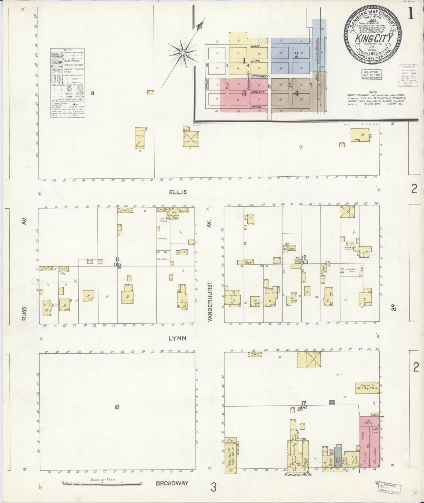 Sanborn Fire Insurance Map from King City, Monterey County, California (1903), Sheet #0001 - Complete Map Set gallery image, historic Sanborn map, vintage wall art, California California