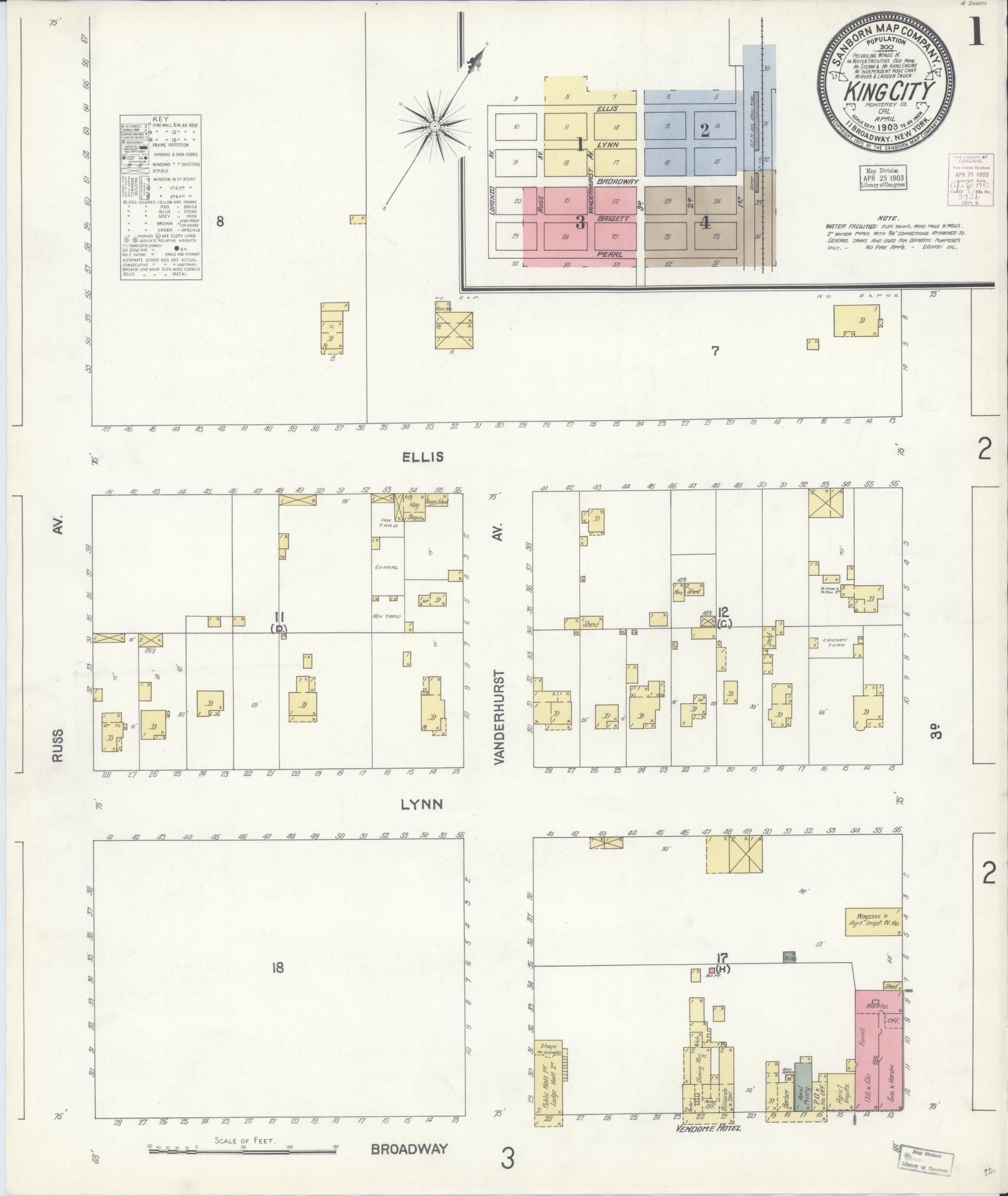 Sanborn Fire Insurance Map from King City, Monterey County, California (1903), Sheet #0001 - Complete Map Set gallery image, historic Sanborn map, vintage wall art, California California