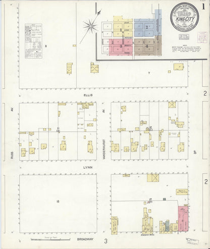 Sanborn Fire Insurance Map from King City, Monterey County, California (1903), Sheet #0001 - Complete Map Set gallery image, historic Sanborn map, vintage wall art, California California