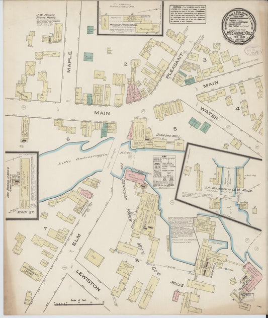 Sanborn Fire Insurance Map from Mechanic Falls, Androscoggin County, Maine (1885), Sheet #0001 - Historic Sanborn Fire Insurance Map Print, vintage old map wall art, antique decor, genealogy gift, Maine Maine map
