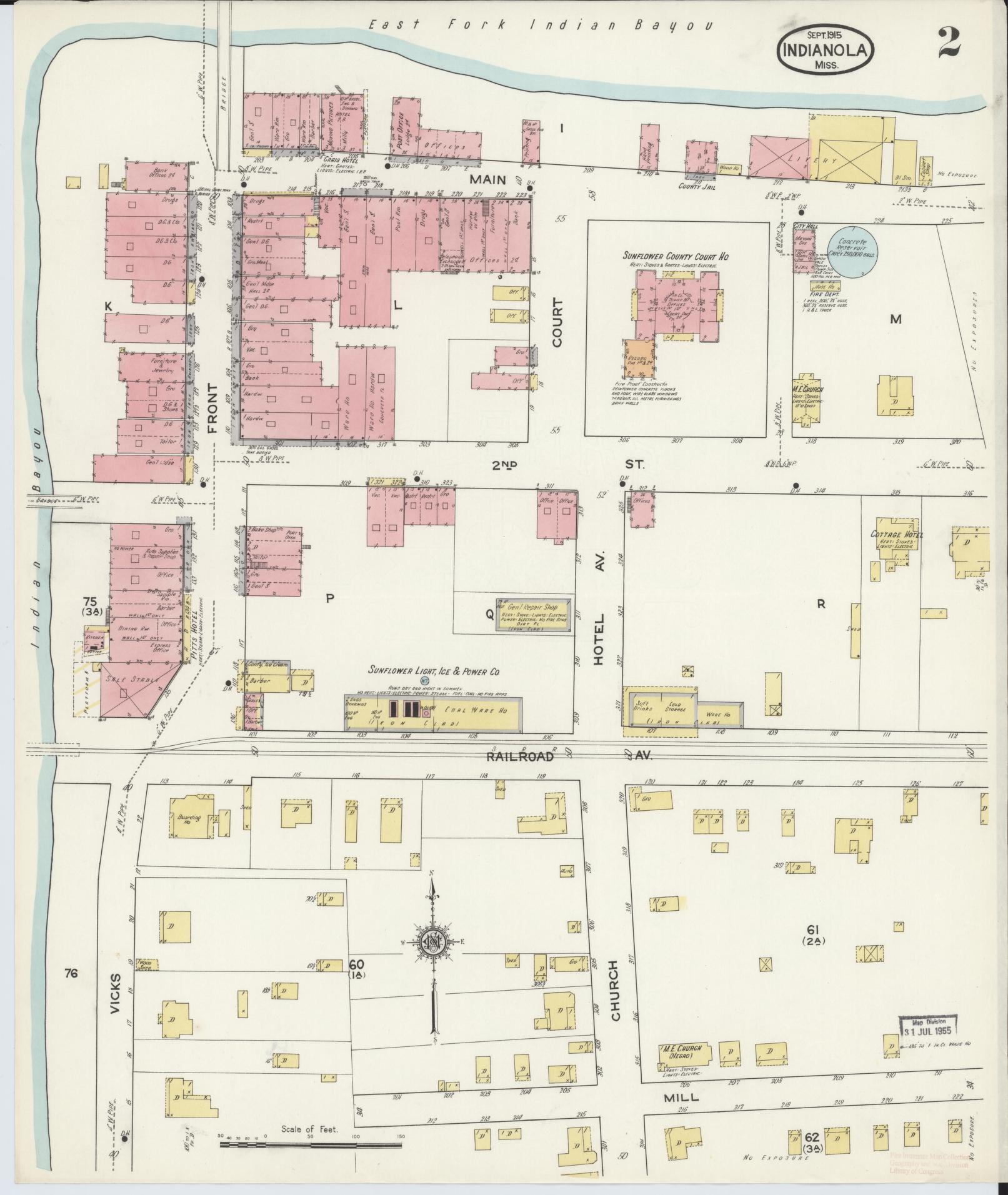 Sanborn Fire Insurance Map from Indianola, Sunflower County, Mississippi (1915), Sheet #0002 - Complete Map Set gallery image, historic Sanborn map, vintage wall art, Mississippi Mississippi