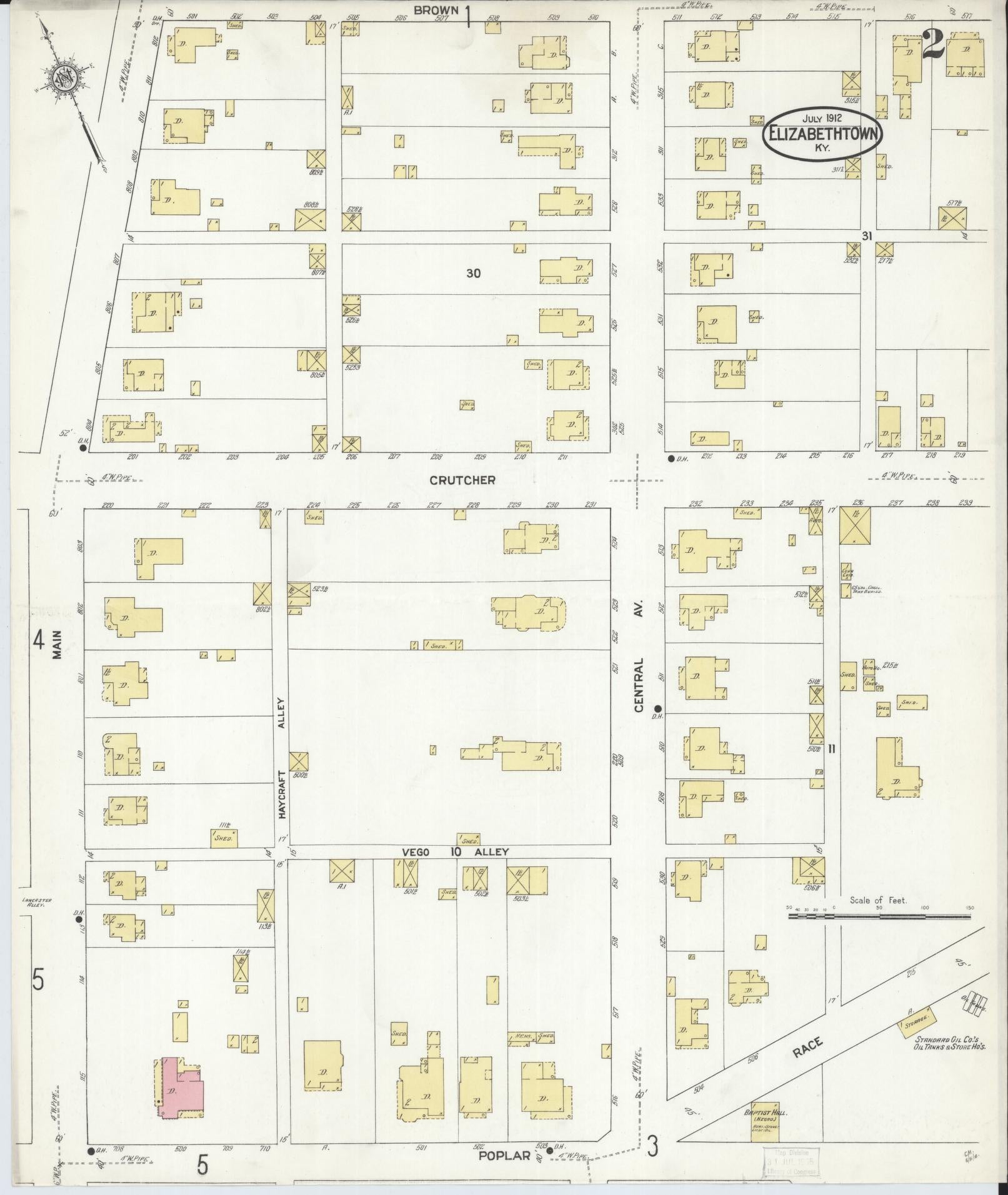 Sanborn Fire Insurance Map from Elizabethtown, Hardin County, Kentucky (1912), Sheet #0002 - Complete Map Set gallery image, historic Sanborn map, vintage wall art, Kentucky Kentucky