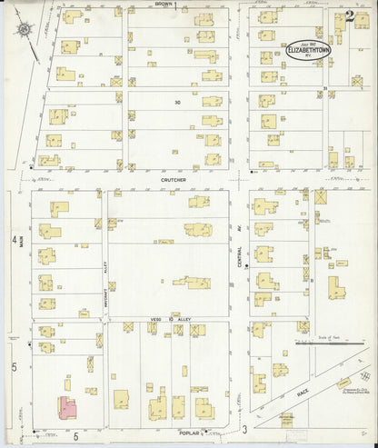 Sanborn Fire Insurance Map from Elizabethtown, Hardin County, Kentucky (1912), Sheet #0002 - Complete Map Set gallery image, historic Sanborn map, vintage wall art, Kentucky Kentucky