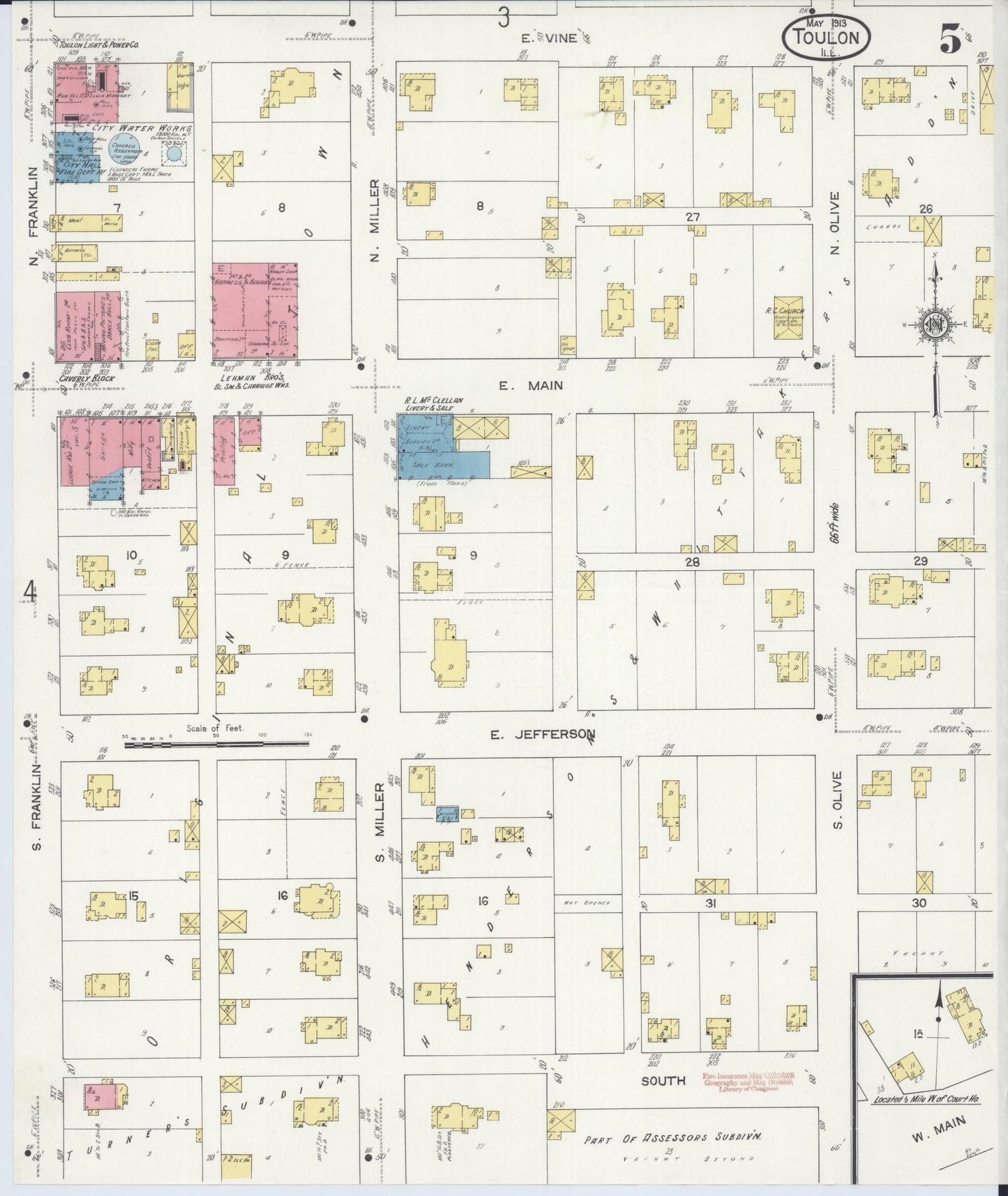Sanborn Fire Insurance Map from Toulon, Stark County, Illinois (1913), Sheet #0005 - Complete Map Set gallery image, historic Sanborn map, vintage wall art, Illinois Illinois