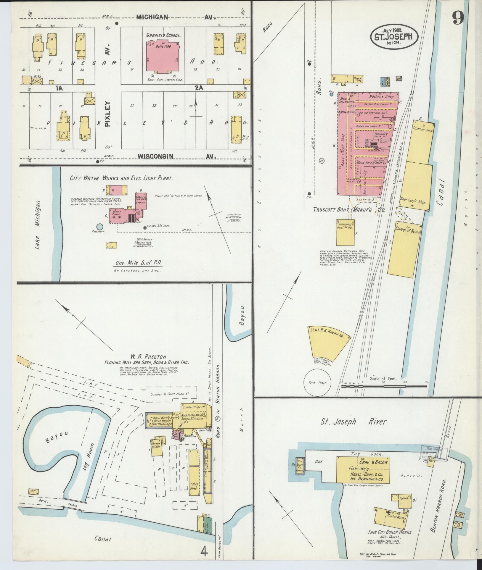 Sanborn Fire Insurance Map from Saint Joseph, Berrien County, Michigan (1902), Sheet #0009 - Historic Sanborn Fire Insurance Map Print, vintage old map wall art, antique decor, genealogy gift, Michigan Michigan map