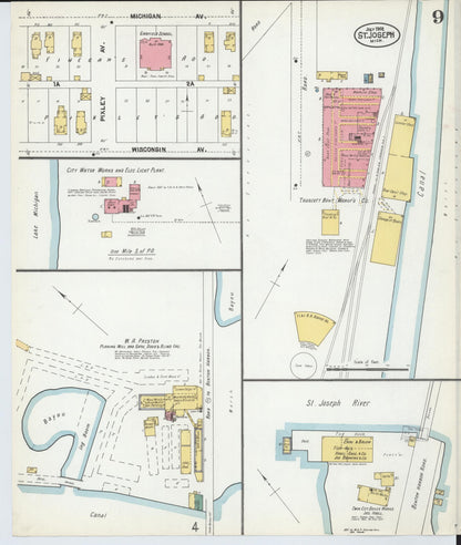 Sanborn Fire Insurance Map from Saint Joseph, Berrien County, Michigan (1902), Sheet #0009 - Historic Sanborn Fire Insurance Map Print, vintage old map wall art, antique decor, genealogy gift, Michigan Michigan map