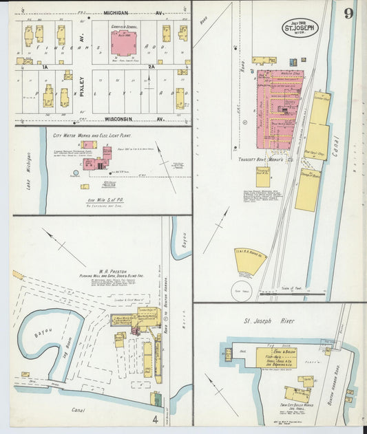 Sanborn Fire Insurance Map from Saint Joseph, Berrien County, Michigan (1902), Sheet #0009 - Historic Sanborn Fire Insurance Map Print, vintage old map wall art, antique decor, genealogy gift, Michigan Michigan map