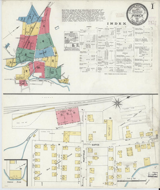 Sanborn Fire Insurance Map from Ipswich, Essex County, Massachusetts. (1907) – Historic Sanborn Fire Insurance Map Print