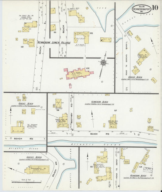 Sanborn Fire Insurance Map from Kennebunkport, York County, Maine (1911), Sheet #0010 - Historic Sanborn Fire Insurance Map Print, vintage old map wall art, antique decor, genealogy gift, Maine Maine map