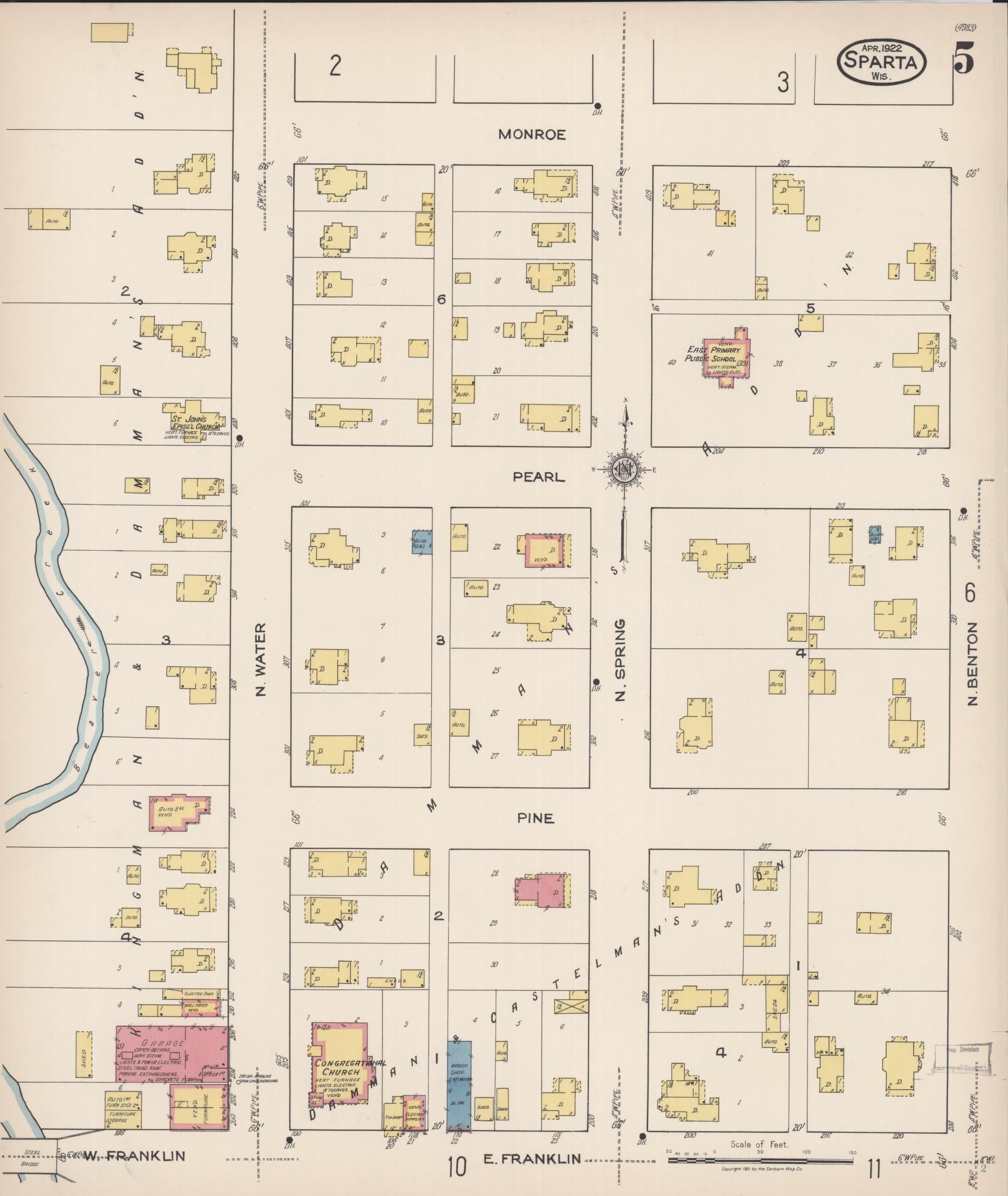 Sanborn Fire Insurance Map from Sparta, Monroe County, Wisconsin (1922), Sheet #0005 - Complete Map Set gallery image, historic Sanborn map, vintage wall art, Wisconsin Wisconsin