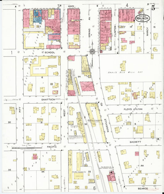 Sanborn Fire Insurance Map from Waukon, Allamakee County, Iowa (1920), Sheet #0005 - Historic Sanborn Fire Insurance Map Print, vintage old map wall art