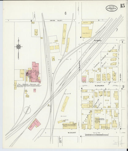 Sanborn Fire Insurance Map from Urbana, Champaign County, Ohio (1910), Sheet #0015 - Historic Sanborn Fire Insurance Map Print, vintage old map wall art, antique decor, genealogy gift, Ohio Ohio map