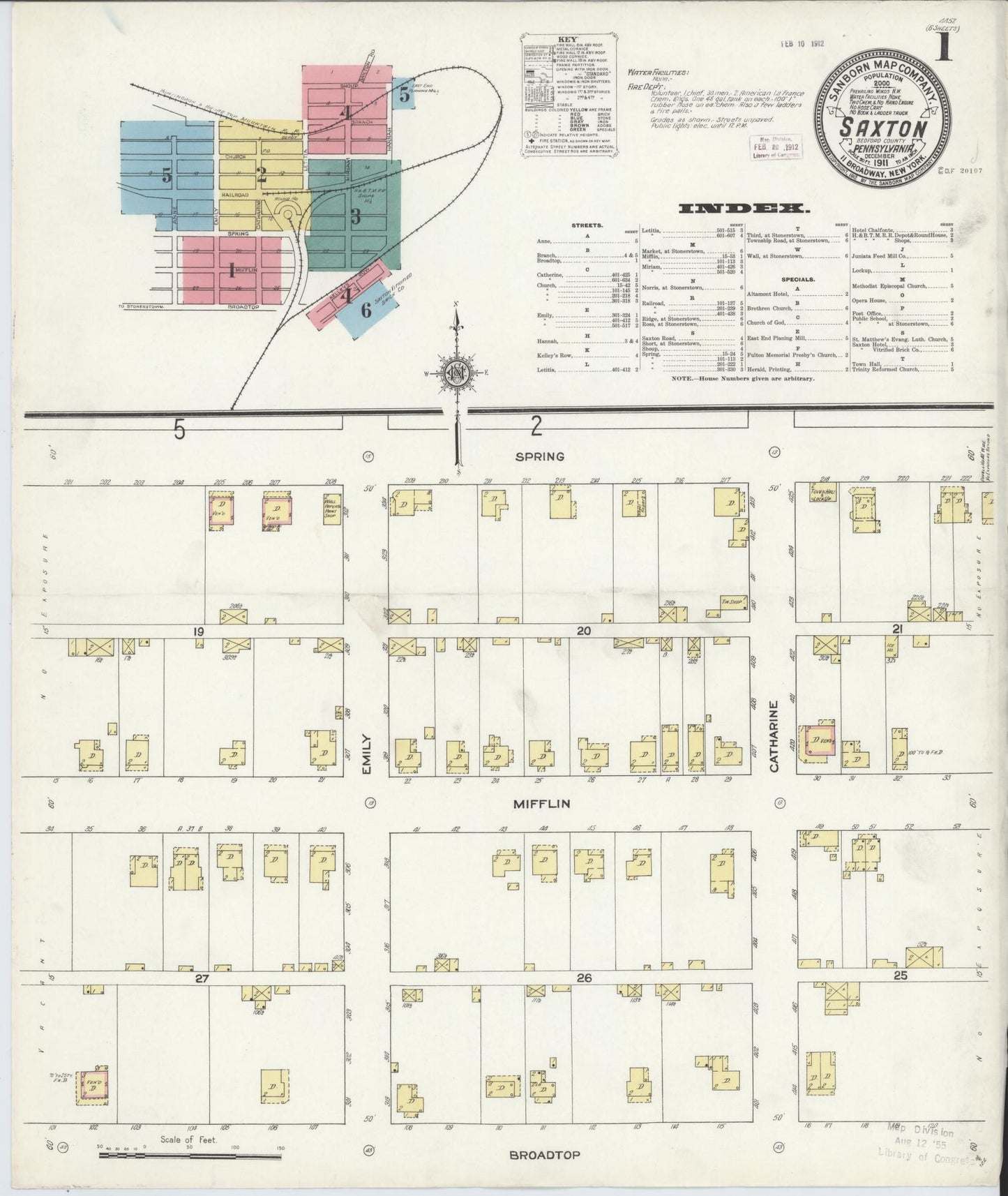 Sanborn Fire Insurance Map from Saxton, Bedford County, Pennsylvania (1911), Sheet #0001 - Complete Map Set gallery image, historic Sanborn map, vintage wall art, Pennsylvania Pennsylvania