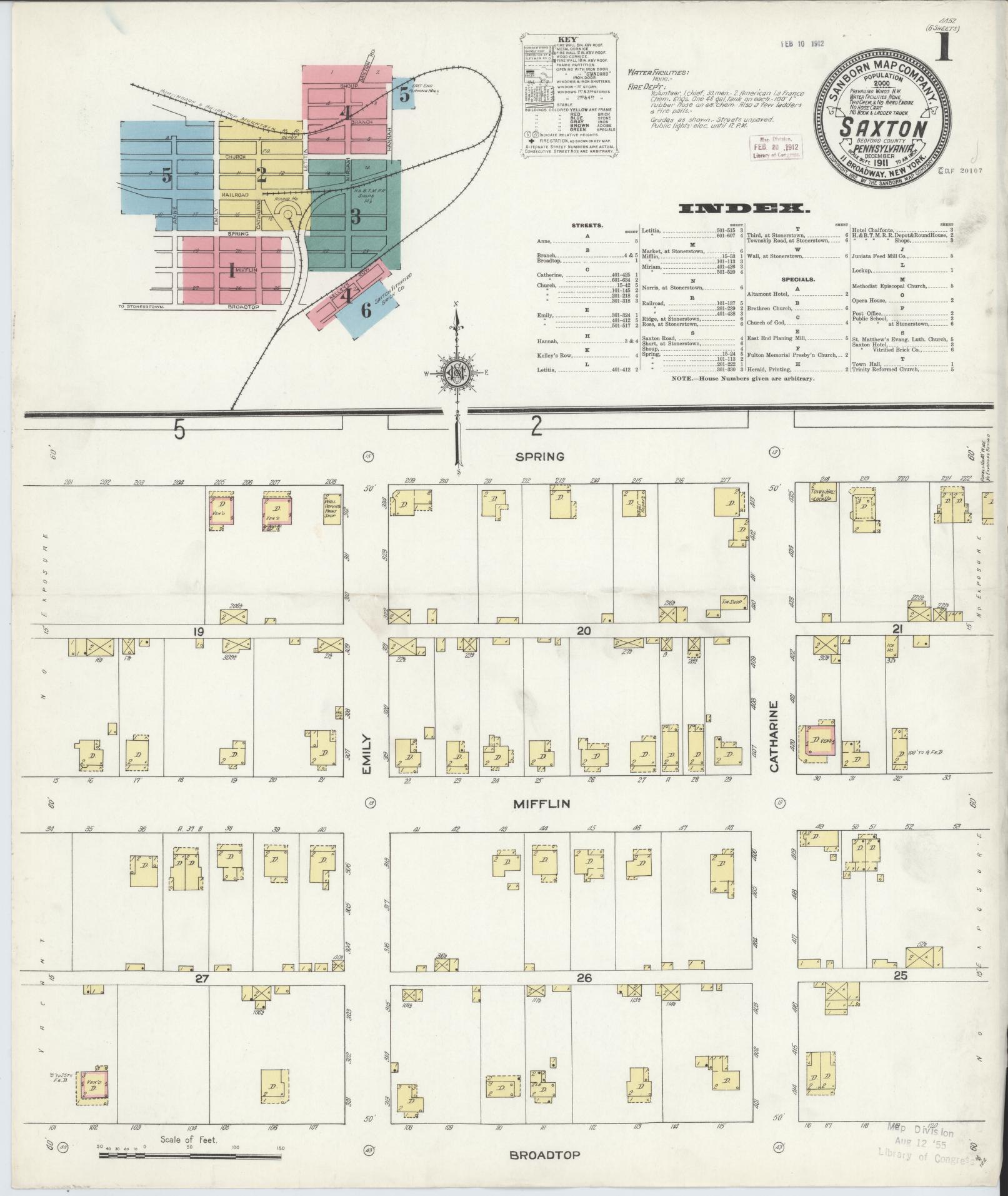 Sanborn Fire Insurance Map from Saxton, Bedford County, Pennsylvania (1911), Sheet #0001 - Complete Map Set gallery image, historic Sanborn map, vintage wall art, Pennsylvania Pennsylvania