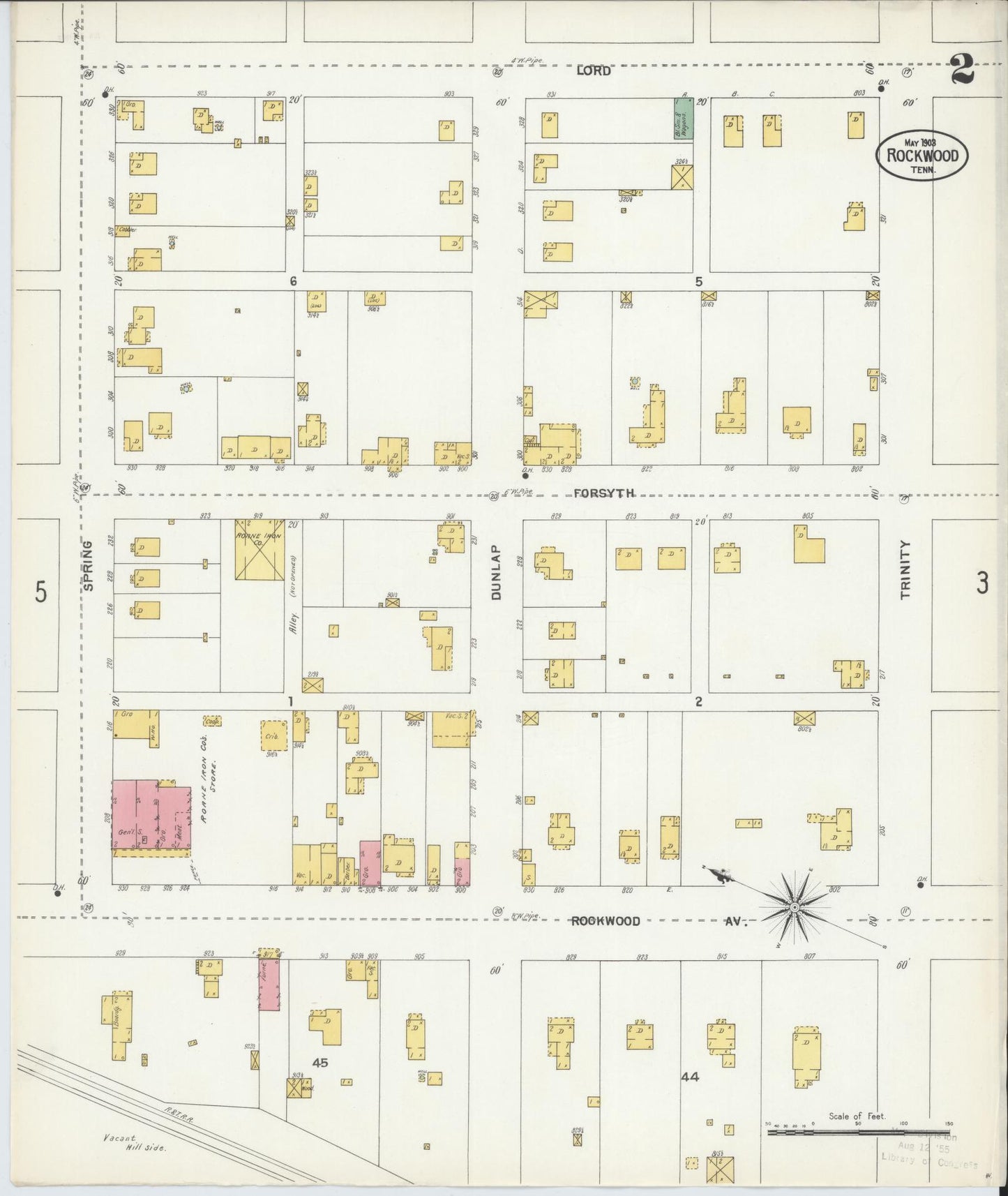 Sanborn Fire Insurance Map from Rockwood, Roane County, Tennessee (1903), Sheet #0002 - Historic Sanborn Fire Insurance Map Print, vintage old map wall art, antique decor, genealogy gift, Tennessee Tennessee map