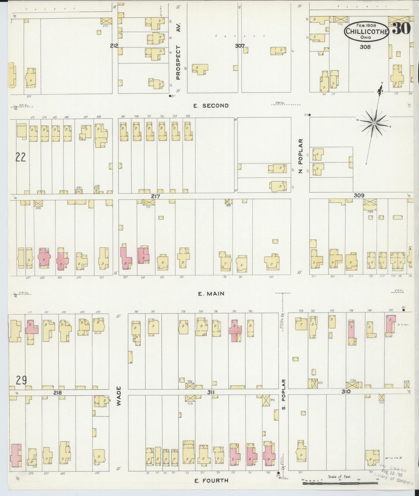 Sanborn Fire Insurance Map from Chillicothe, Ross County, Ohio (1909), Sheet #0030 - Complete Map Set gallery image, historic Sanborn map, vintage wall art, Ohio Ohio