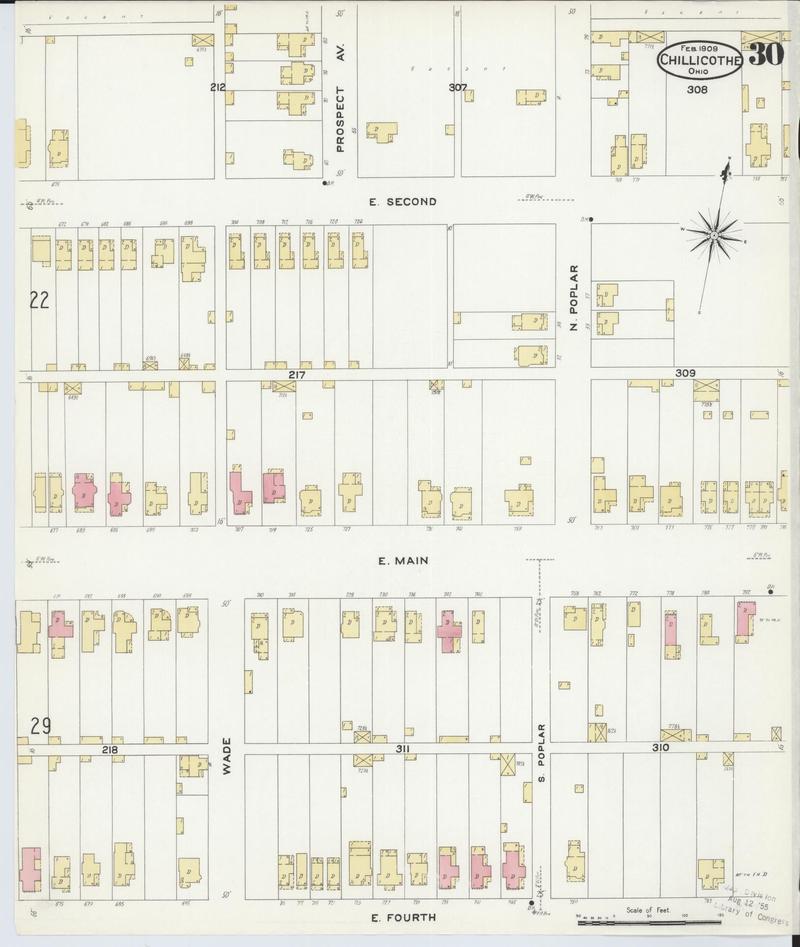 Sanborn Fire Insurance Map from Chillicothe, Ross County, Ohio (1909), Sheet #0030 - Complete Map Set gallery image, historic Sanborn map, vintage wall art, Ohio Ohio