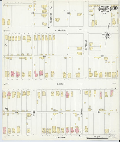 Sanborn Fire Insurance Map from Chillicothe, Ross County, Ohio (1909), Sheet #0030 - Complete Map Set gallery image, historic Sanborn map, vintage wall art, Ohio Ohio
