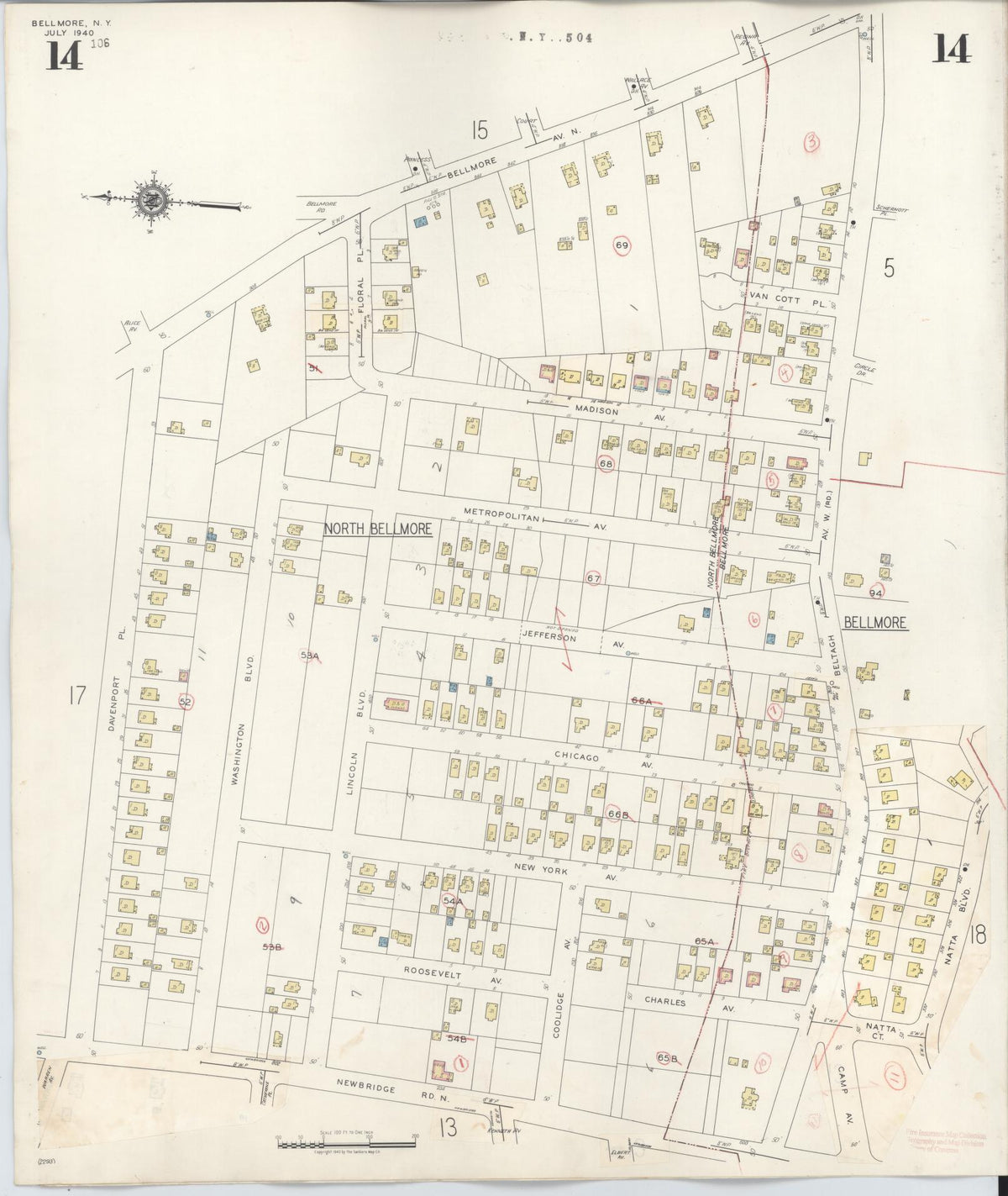 Sanborn Fire Insurance Map from Bellmore, Nassau County, New York (1945), Sheet #0014 - Complete Map Set gallery image, historic Sanborn map, vintage wall art, New York New York