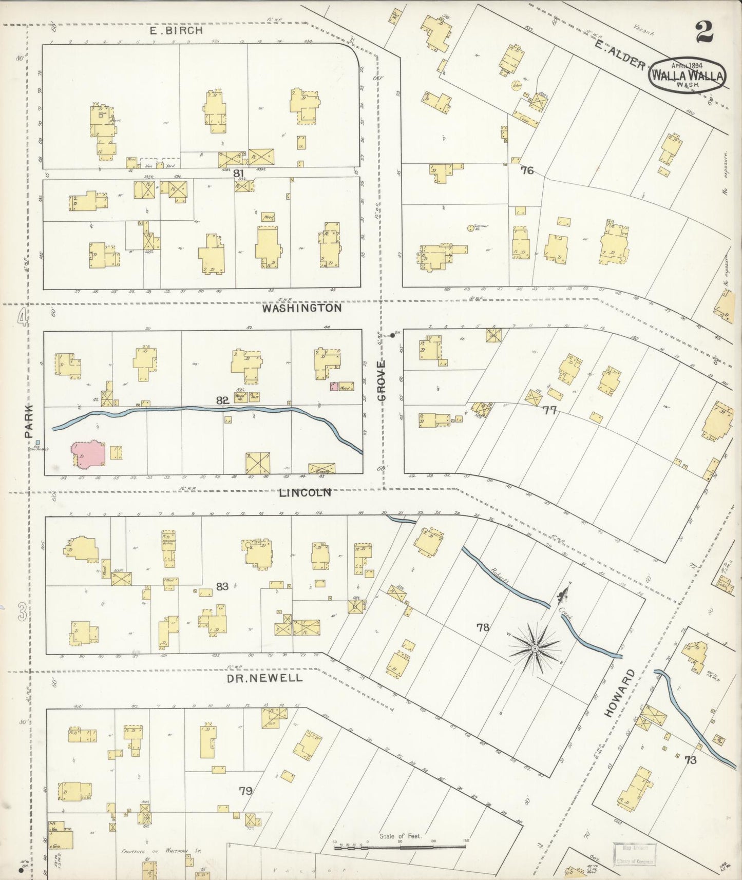Sanborn Fire Insurance Map from Walla Walla, Walla Walla County, Washington (1894), Sheet #0002 - Historic Sanborn Fire Insurance Map Print, vintage old map wall art, antique decor, genealogy gift, Washington Washington map