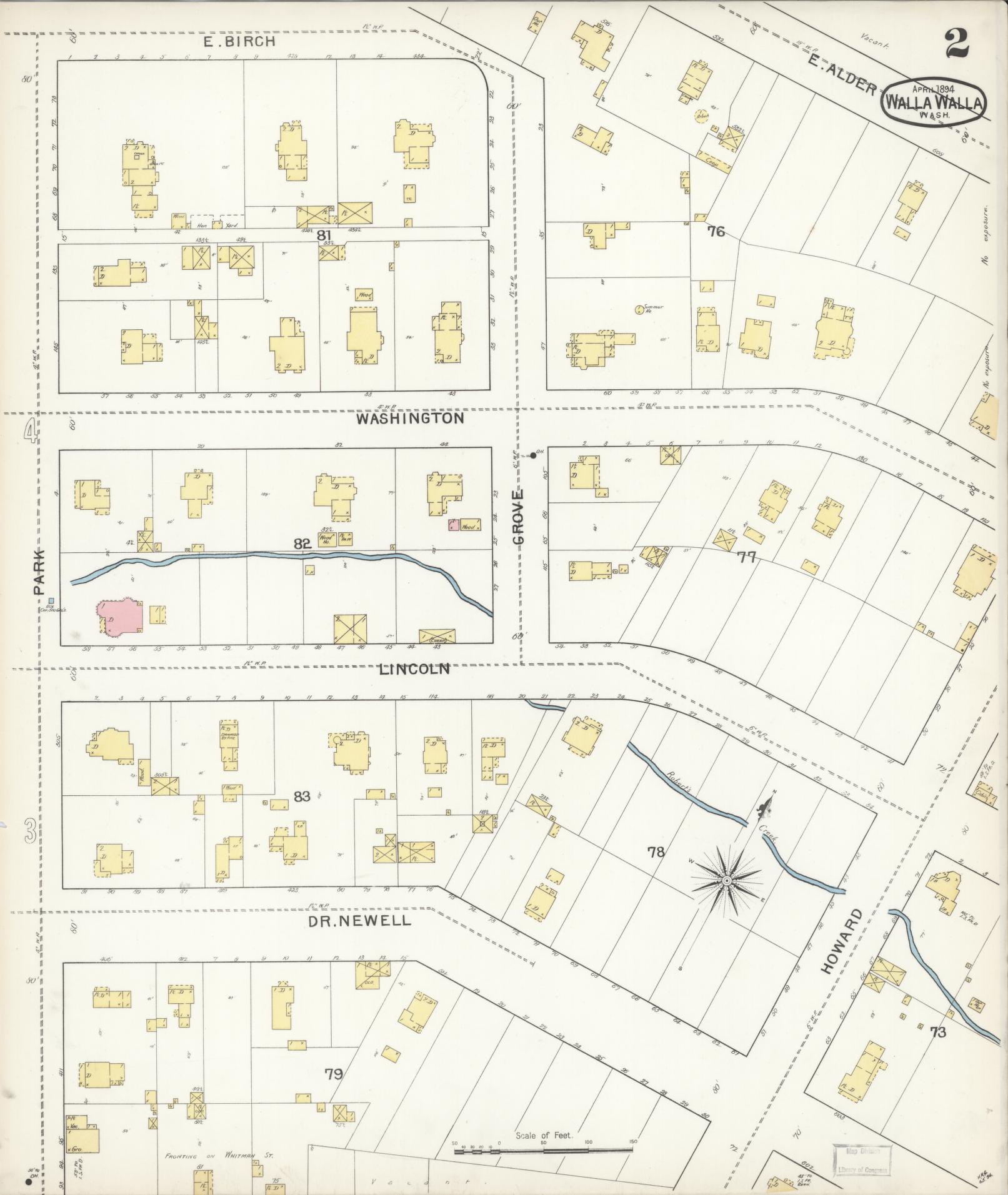 Sanborn Fire Insurance Map from Walla Walla, Walla Walla County, Washington (1894), Sheet #0002 - Historic Sanborn Fire Insurance Map Print, vintage old map wall art, antique decor, genealogy gift, Washington Washington map