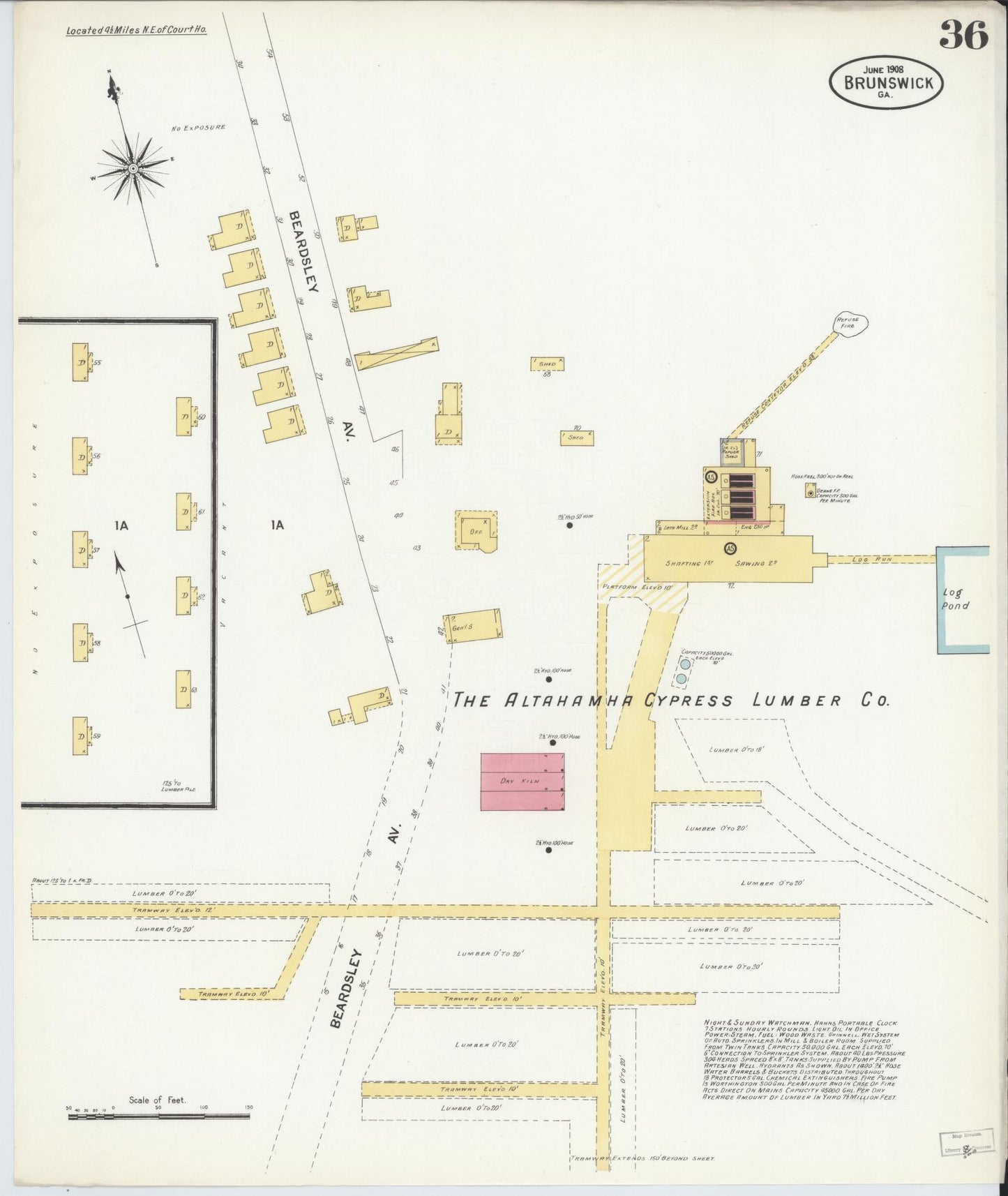Sanborn Fire Insurance Map from Brunswick, Glynn County, Georgia (1908), Sheet #0036 - Historic Sanborn Fire Insurance Map Print, vintage old map wall art, antique decor, genealogy gift, Georgia Georgia map