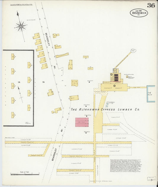 Sanborn Fire Insurance Map from Brunswick, Glynn County, Georgia (1908), Sheet #0036 - Historic Sanborn Fire Insurance Map Print, vintage old map wall art, antique decor, genealogy gift, Georgia Georgia map