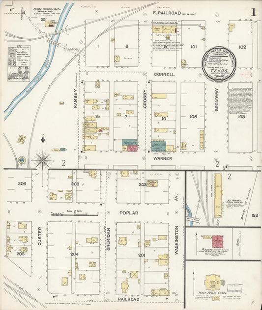 Sanborn Fire Insurance Map from Tekoa, Whitman County, Washington (1896), Sheet #0001 - Historic Sanborn Fire Insurance Map Print, vintage old map wall art, antique decor, genealogy gift, Washington Washington map