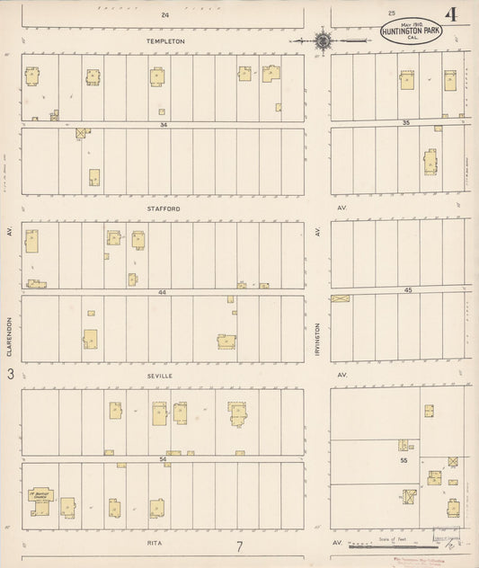 Sanborn Fire Insurance Map from Huntington Park, Los Angeles County, California (1910), Sheet #0004 - Historic Sanborn Fire Insurance Map Print, vintage old map wall art, antique decor, genealogy gift, California California map