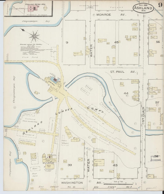 Sanborn Fire Insurance Map from Ashland, Ashland County, Wisconsin (1886), Sheet #0009 - Historic Sanborn Fire Insurance Map Print, vintage old map wall art, antique decor, genealogy gift, Wisconsin Wisconsin map