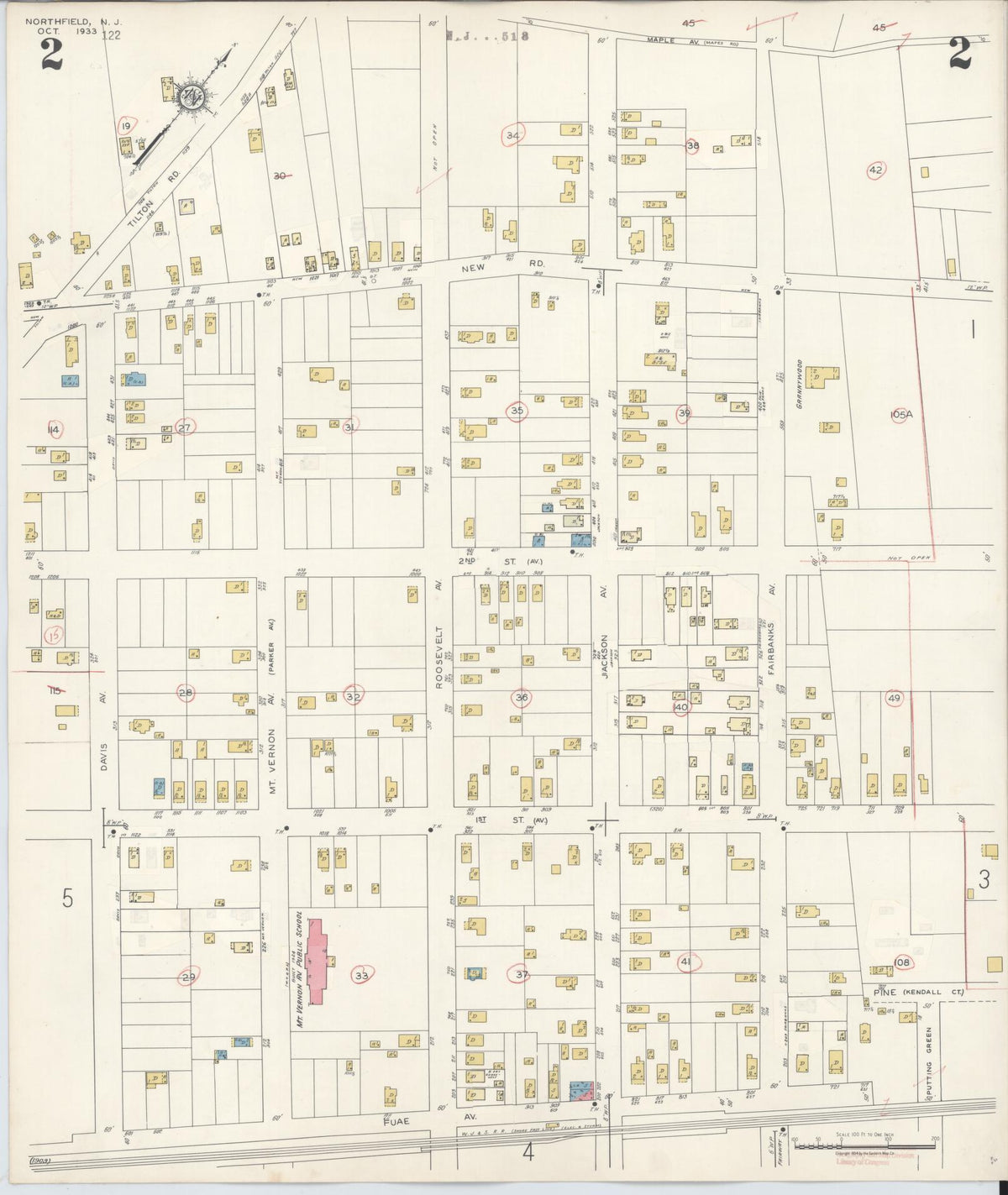 Sanborn Fire Insurance Map from Northfield, Atlantic County, New Jersey (1942), Sheet #0002 - Historic Sanborn Fire Insurance Map Print, vintage old map wall art, antique decor, genealogy gift, New Jersey New Jersey map