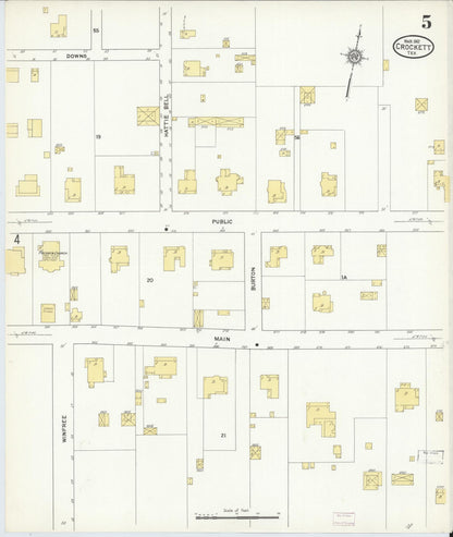 Sanborn Fire Insurance Map from Crockett, Houston County, Texas (1912), Sheet #0005 - Complete Map Set gallery image, historic Sanborn map, vintage wall art, Texas Texas