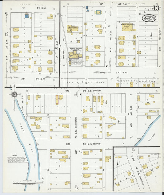 Sanborn Fire Insurance Map from Mandan, Morton County, North Dakota (1919), Sheet #0013 - Historic Sanborn Fire Insurance Map Print, vintage old map wall art, antique decor, genealogy gift, North Dakota North Dakota map