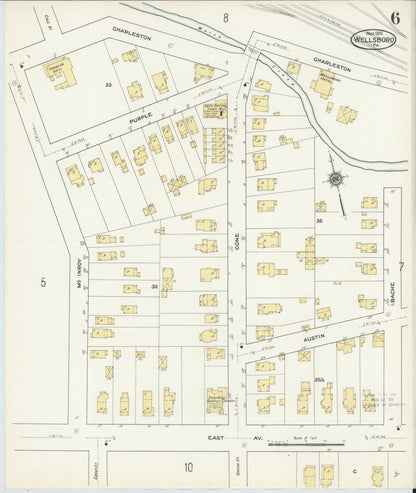 Sanborn Fire Insurance Map from Wellsboro, Tioga County, Pennsylvania (1910), Sheet #0006 - Historic Sanborn Fire Insurance Map Print, vintage old map wall art, antique decor, genealogy gift, Pennsylvania Pennsylvania map