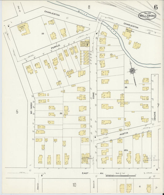 Sanborn Fire Insurance Map from Wellsboro, Tioga County, Pennsylvania (1910), Sheet #0006 - Historic Sanborn Fire Insurance Map Print, vintage old map wall art, antique decor, genealogy gift, Pennsylvania Pennsylvania map