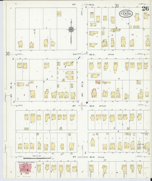 Sanborn Fire Insurance Map from Fargo, Cass County, North Dakota (1910), Sheet #0026 - Historic Sanborn Fire Insurance Map Print, vintage old map wall art, antique decor, genealogy gift, North Dakota North Dakota map