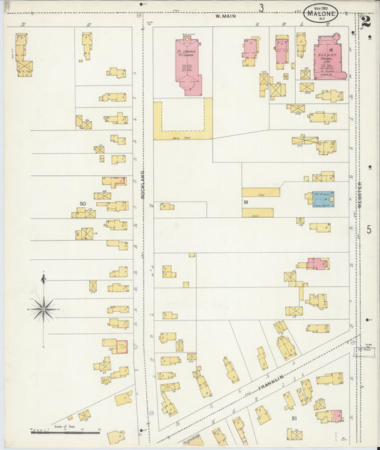 Sanborn Fire Insurance Map from Malone, Franklin County, New York (1903), Sheet #0002 - Complete Map Set gallery image, historic Sanborn map, vintage wall art, New York New York