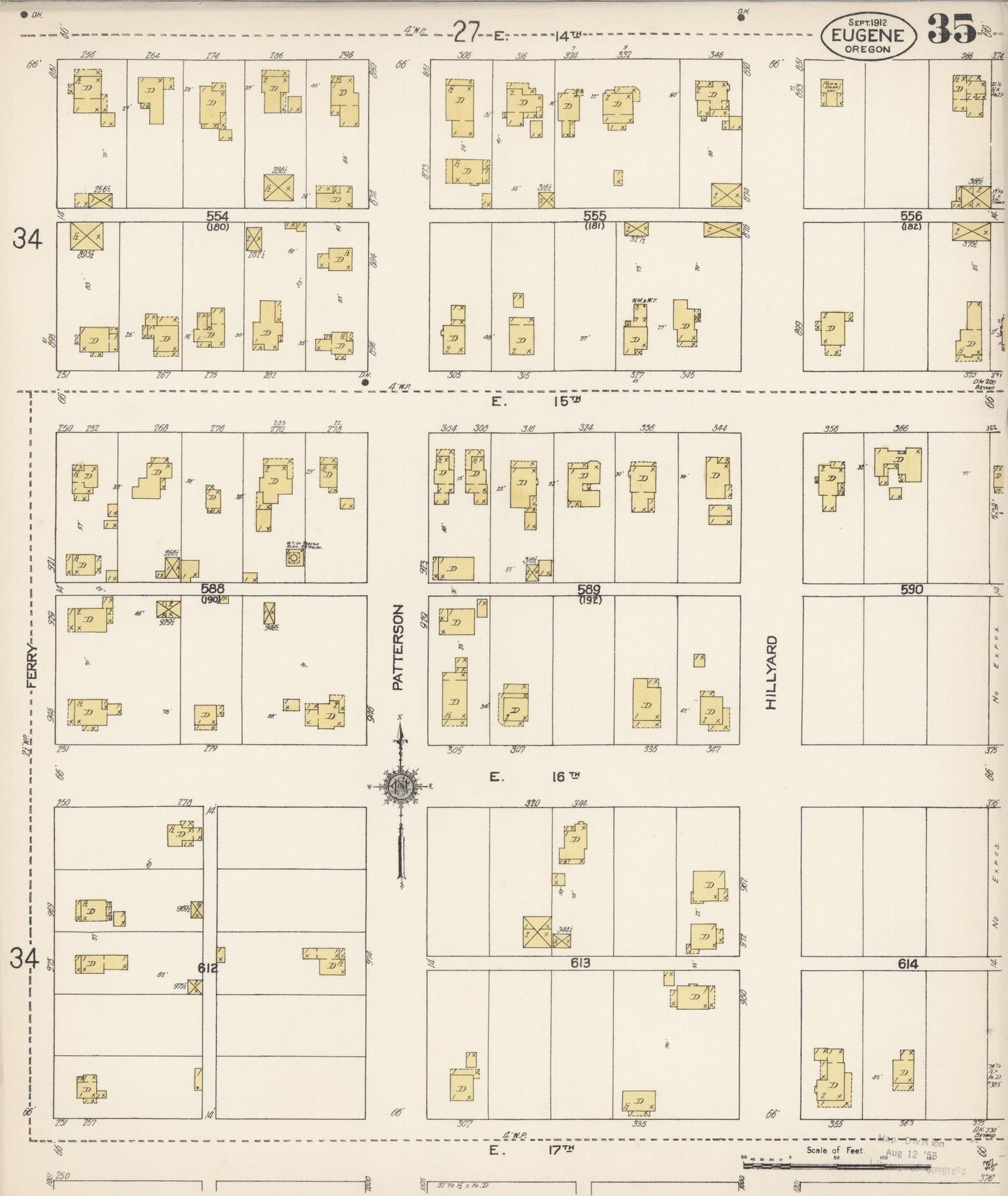 Sanborn Fire Insurance Map from Eugene, Lane County, Oregon (1912), Sheet #0035 - Complete Map Set gallery image, historic Sanborn map, vintage wall art, Oregon Oregon