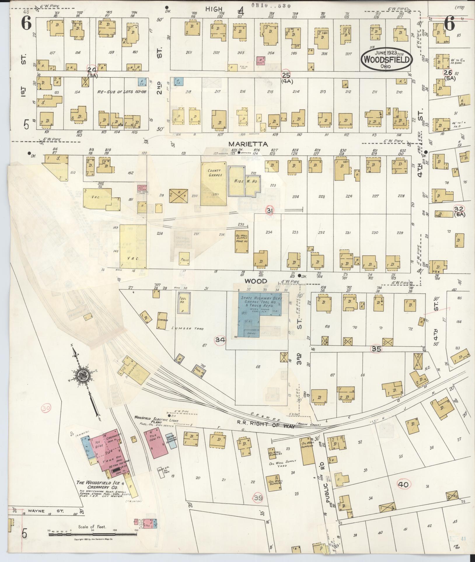 Sanborn Fire Insurance Map from Woodsfield, Monroe County, Ohio (1949), Sheet #0006 - Historic Sanborn Fire Insurance Map Print, vintage old map wall art, antique decor, genealogy gift, Ohio Ohio map