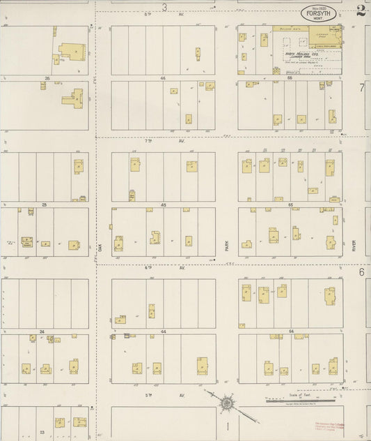 Sanborn Fire Insurance Map from Forsyth, Rosebud County, Montana (1920), Sheet #0002 - Historic Sanborn Fire Insurance Map Print, vintage old map wall art, antique decor, genealogy gift, Montana Montana map