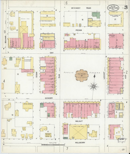 Sanborn Fire Insurance Map from Denton, Denton County, Texas (1901), Sheet #0003 - Historic Sanborn Fire Insurance Map Print, vintage old map wall art, antique decor, genealogy gift, Texas Texas map